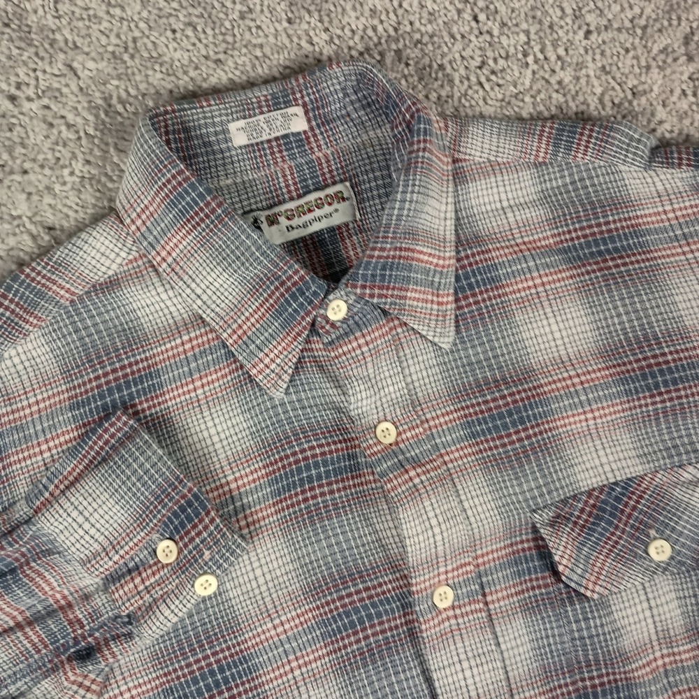 McGregor Bagpiper Button Down Shirt Mens L Blue Red Plaid Cotton Long Sleeve Exc